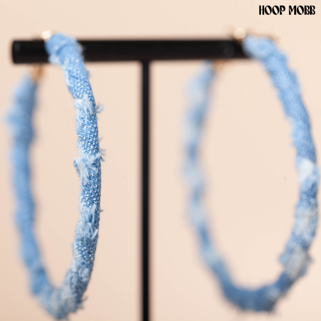DENIM HOOPS - MEDIUM - BLUE