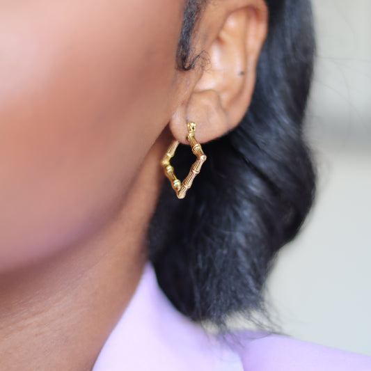 Diamond Mini Bamboo Hoops - Gold
