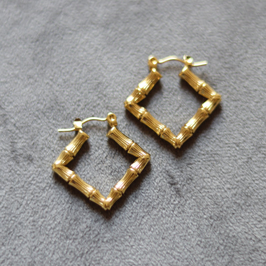 diamond mini bamboo hoops   gold