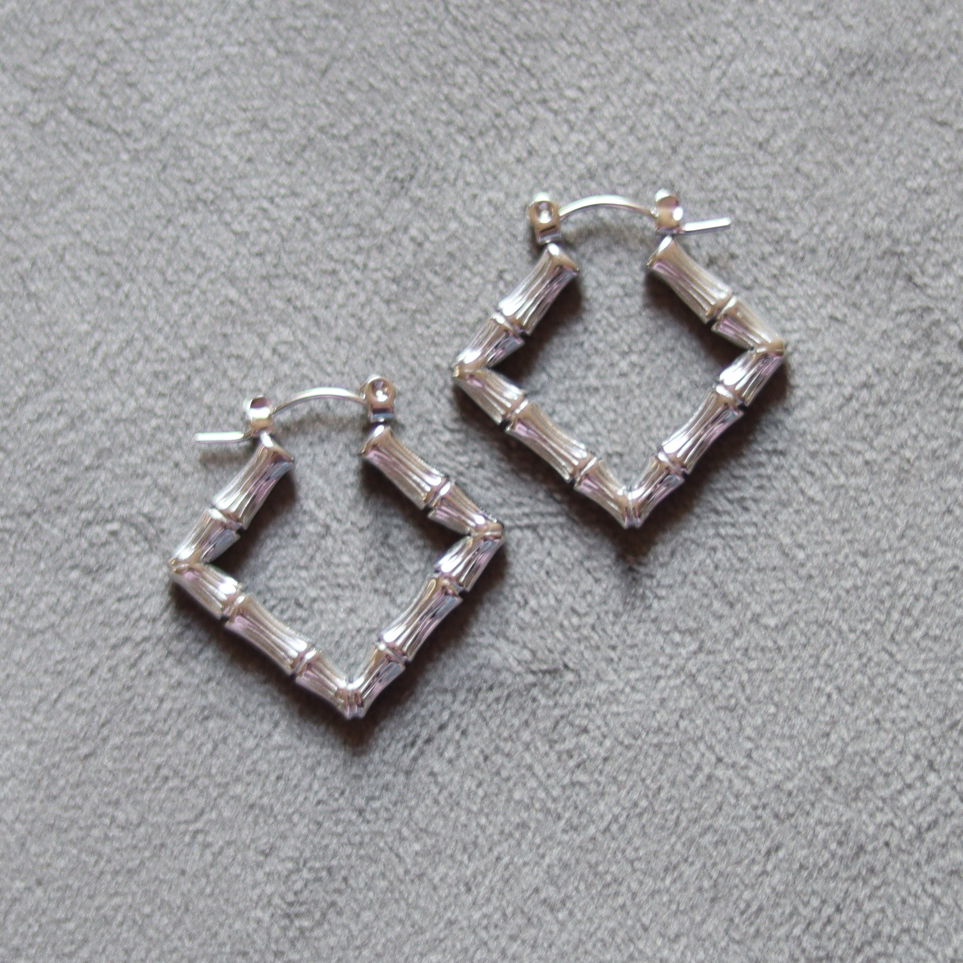 diamond mini bamboo hoops   silver