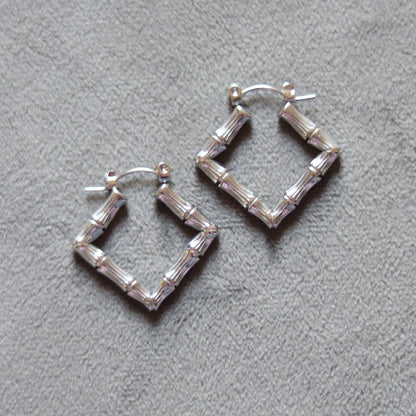 diamond mini bamboo hoops   silver