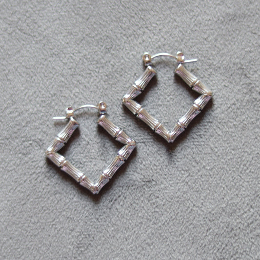 diamond mini bamboo hoops   silver