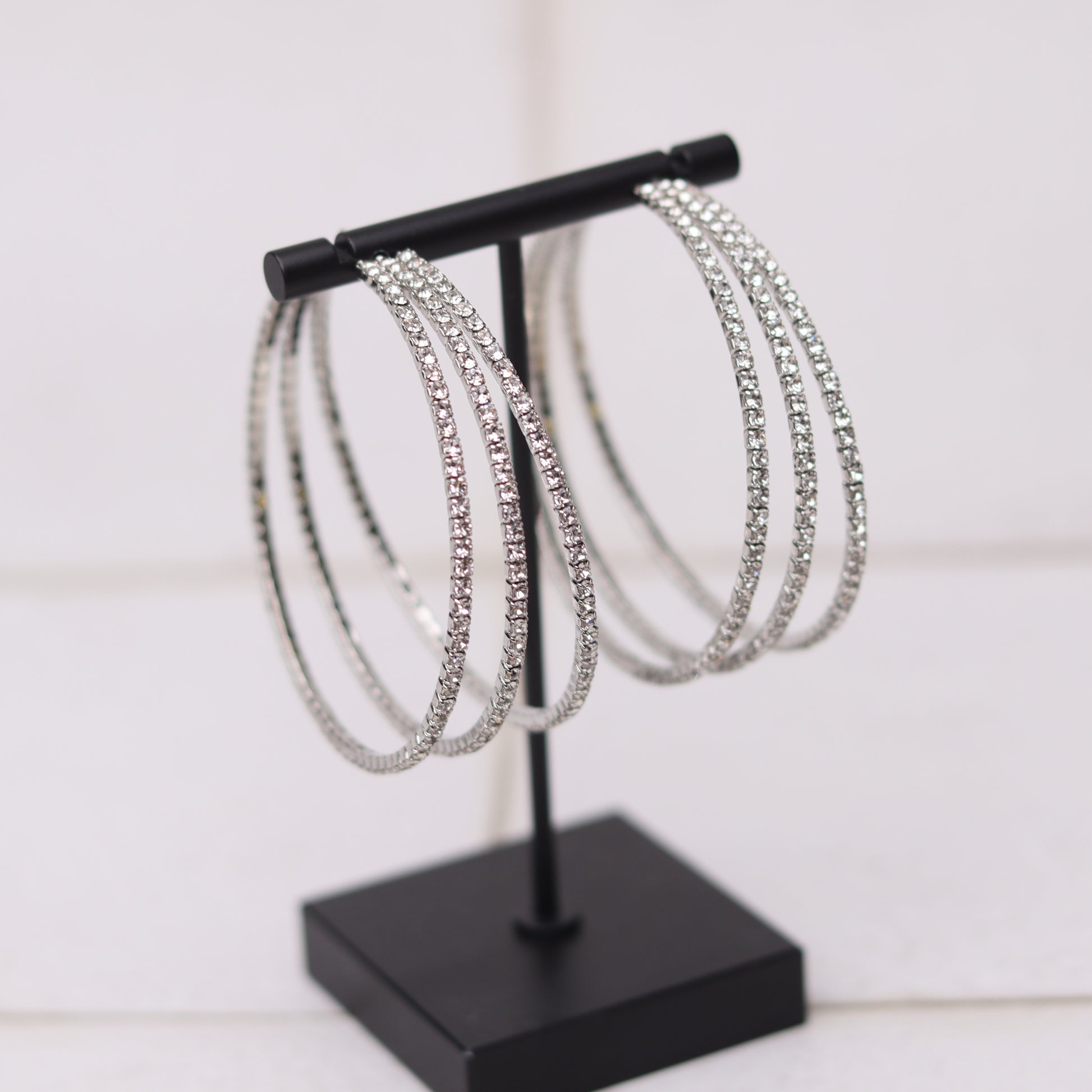 triple rhinestone hoops silver