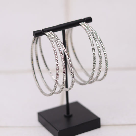triple rhinestone hoops silver
